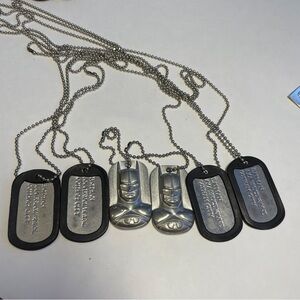 6 batman dog tag keychains, 4 Punched Metal Tags, 2 Gray Raised Relief Mask tags